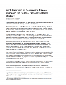 Joint Statement on Recognising Climate Change in the National Preventive Health Strategy